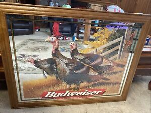 LARGE BUDWEISER BEER SIGN BAR MIRROR WILD TURKEYS TURKEY