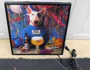 VINTAGE BUDWEISER SPUDS MACKENZIE BUD LIGHT LIGHTED BEER PUB BAR SIGN 18 X 18