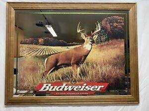 Vtg 1998 LARGE BUDWEISER BEER WHITETAIL DEER MIRROR SIGN - 35