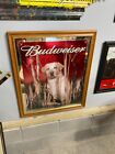 Very Rare And Vintage Budweiser Yellow Lab Hunting Dog Beer Mirror. 29x34