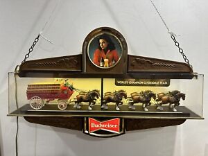 Vintage Budweiser World's Champion Clydesdale Team Lighted Bar Sign Clock 34”