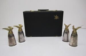 Vtg Set 4 Anheuser Busch Budweiser Silver Plate Eagle Goblet Stirrup Cups & Case