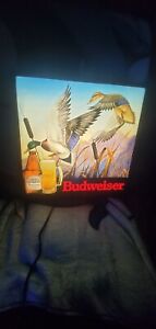 Vintage BUDWEISER Beer pheasant Ducks Lighted Bar Sign rare NICE display 18x18