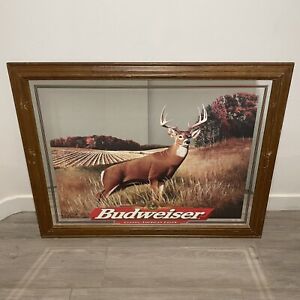 VINTAGE 1997 LARGE BUDWEISER BEER WHITETAIL DEER MIRROR SIGN - 35" X 28" ?
