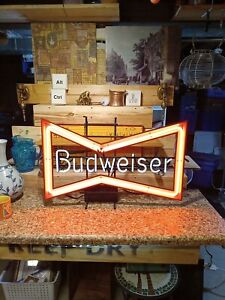 Vintage Budweiser Neon Light Iconic Bow Tie Glows Bright Bud Beer Lamp Advertise