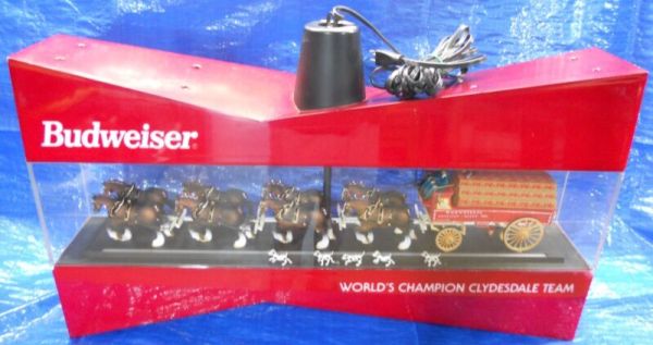 Budweiser Clydesdale Horse & Dalmatian Rotating Carousel Light Bowtie Bar Sign