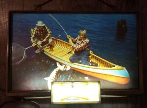 VINTAGE 1950s BUDWEISER BEER FISHERMEN & CANOE LIGHTED SIGN *RARE* and AWESOME