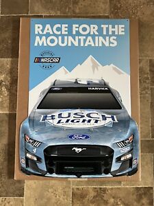 BUSCH LIGHT BEER NASCAR RACING KEVIN HARVICK FORD MUSTANG CAR EMBOSSED TIN SIGN