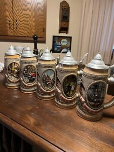 BUDWEISER LIMITED EDITION LIDDED STEINS TOMORROW'S TREASURES SET OF 5