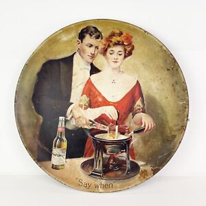 Rare Budweiser Pre Prohibition Tin Litho Sign Charger Tray “Say When”