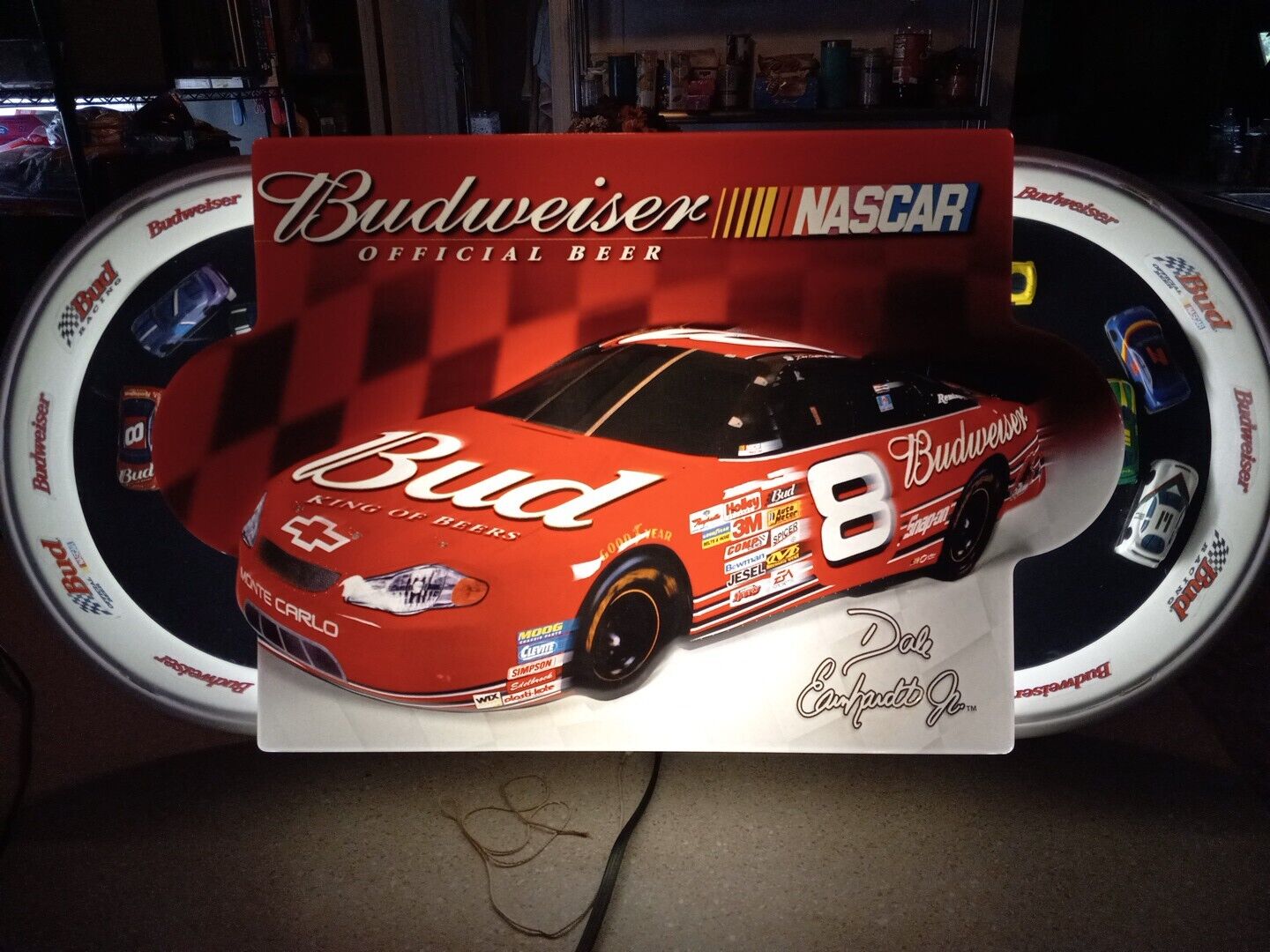 Vtg Nascar Rare Dale Earnhardt Motion Budweiser Racetrack Beer Lighted Sign