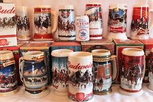 Vintage Beer Mugs - Lot of 13 Budweiser Steins - Christmas Clydesdales