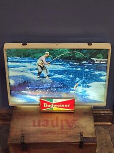 BUDWEISER Beer Fishing Lighted sign-Very nice! -Vintage Antique