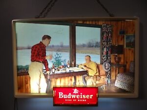 Killer 1950s Vtg Budweiser Lighted Beer Bar Duck Hunting Lodge Cabin Decoy Sign