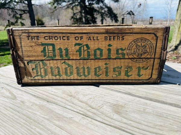 Great Early Dubois Budweiser DuBois , Pa. Wooden Green & Black Beer Crate