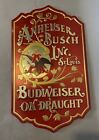 Vintage Embossed Metal Anheuser Busch Budweiser on Draught Advertising Sign