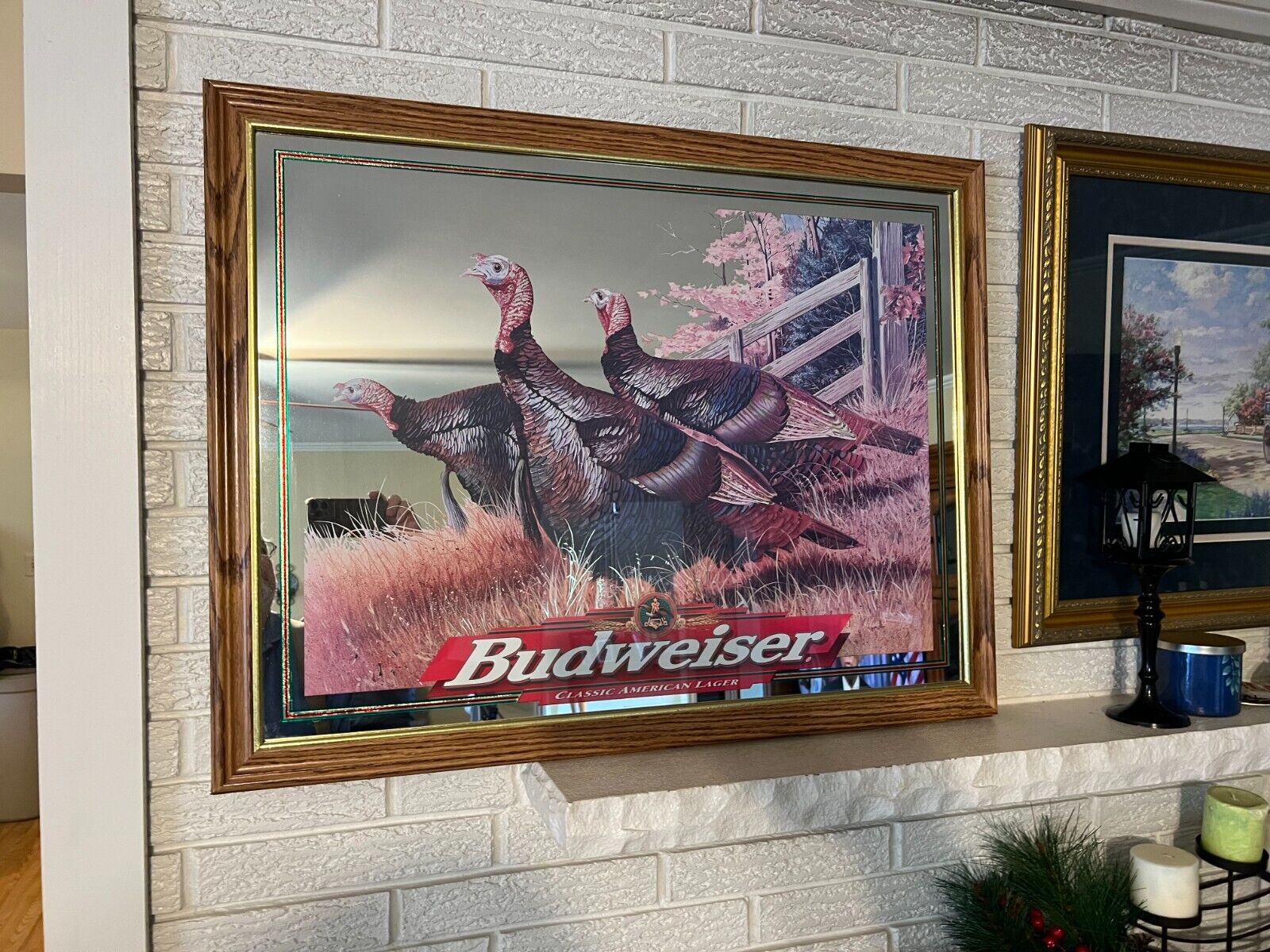 LARGE BUDWEISER CLASSIC AMERICAN LAGER TURKEY BEER MIRROR 35" X 27.25" Sign