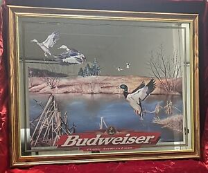 Vtg 1998 LARGE BUDWEISER BEER Mallard?Ducks MIRROR SIGN - 35