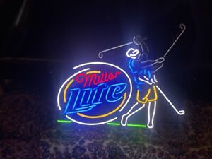 VINTAGE Miller Lite Beer GOLF GOLFER Motion Moving Neon Light Sign NO RESERVE