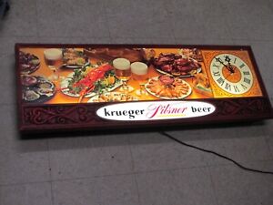 LARGE VINTAGE Krueger Pilsner Lighted Sign + Clock