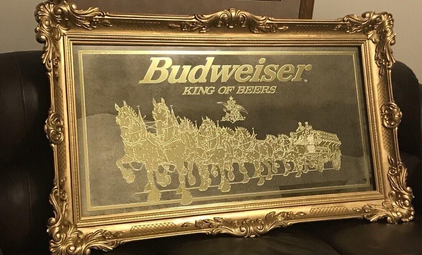 Vintage Budweiser KING OF BEERS Clydesdale Horses Mirror Beer Sign (58"x34"x3")