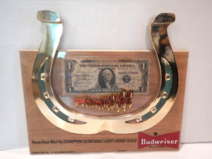 VINTAGE BUDWEISER CLYDESDALE HORSE SHOE SIGN 1935 $1 SILVER CERTIF w/ SIGNATURES