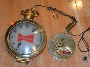 RARE VINTAGE 1950S BUDWEISER POCKET WATCH ROTATING BEER SIGN LIGH CLOCK LADY