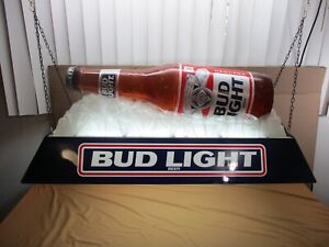 Vintage Bud Light Beer Bottle on Ice Hanging Pool Table Bar Billiard Light 44