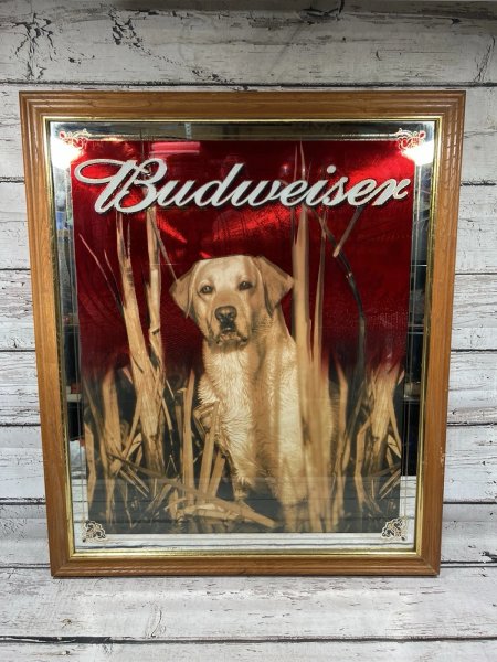 Budweiser Yellow Lab Hunting Dog Puppy RARE 2000 Anheuser-Busch Beer Mirror Sign