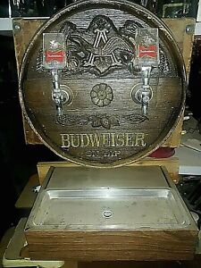 VINTAGE BUDWEISER KEG BARREL TAPPER -BOWTIE HANDLES, WALL MOUNT+ DRIP TRAY WORKS