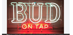 1970 “BUD ON TAP” Automatic Sequence RED & WHT NEON ORG FRANCEFORMER 29”X 18”