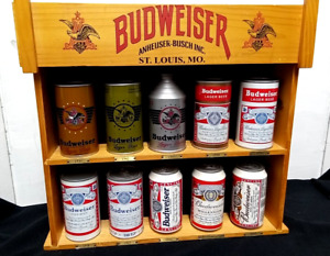 Budweiser The Hamilton Collection Wood Display With 10 Beer Cans 1936 To 2009