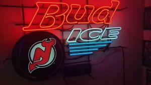 Budweiser BUD ICE NHL NEW JERSEY DEVILS RARE BEER NEON SIGN 34X24 1995 BAR Light