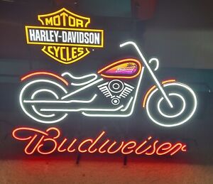 BUDWEISER HARLEY-DAVIDSON MOTORCYCLE LED BEER BAR SIGN MAN CAVE LIGHT