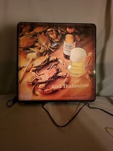 Budweiser lighted sign with Blue Crabs & Budweiser bottle & glass of beer, works