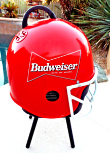 BUDWEISER FOOTBALL HELMET --TAILGATE BARBECUE WITH LEGS-GRILL AND BOTTOM PAN