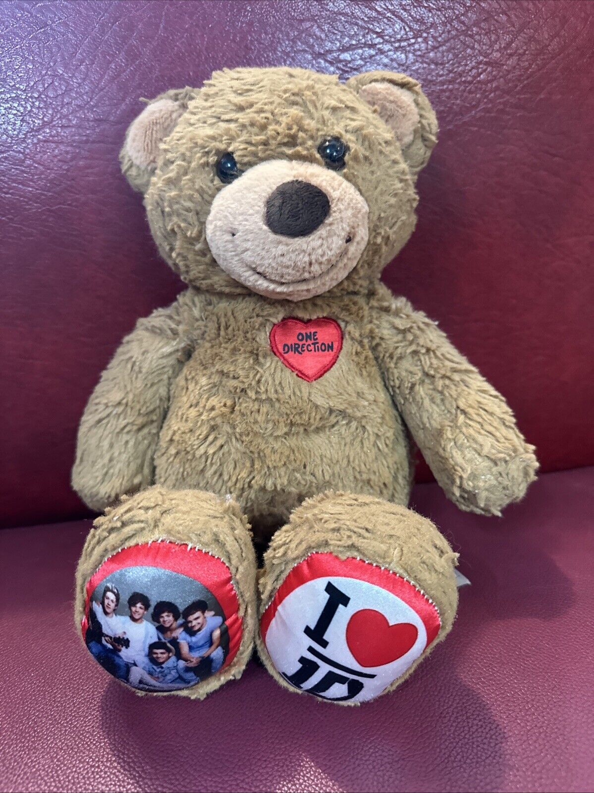 One Direction 1D 2013 Build a Bear BABW 16” brown heart plush teddy