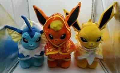 Build a Bear Pokemon SET FLAREON JOLTEON VAPOREON SOUNDS CLOTHES Eeveelutions