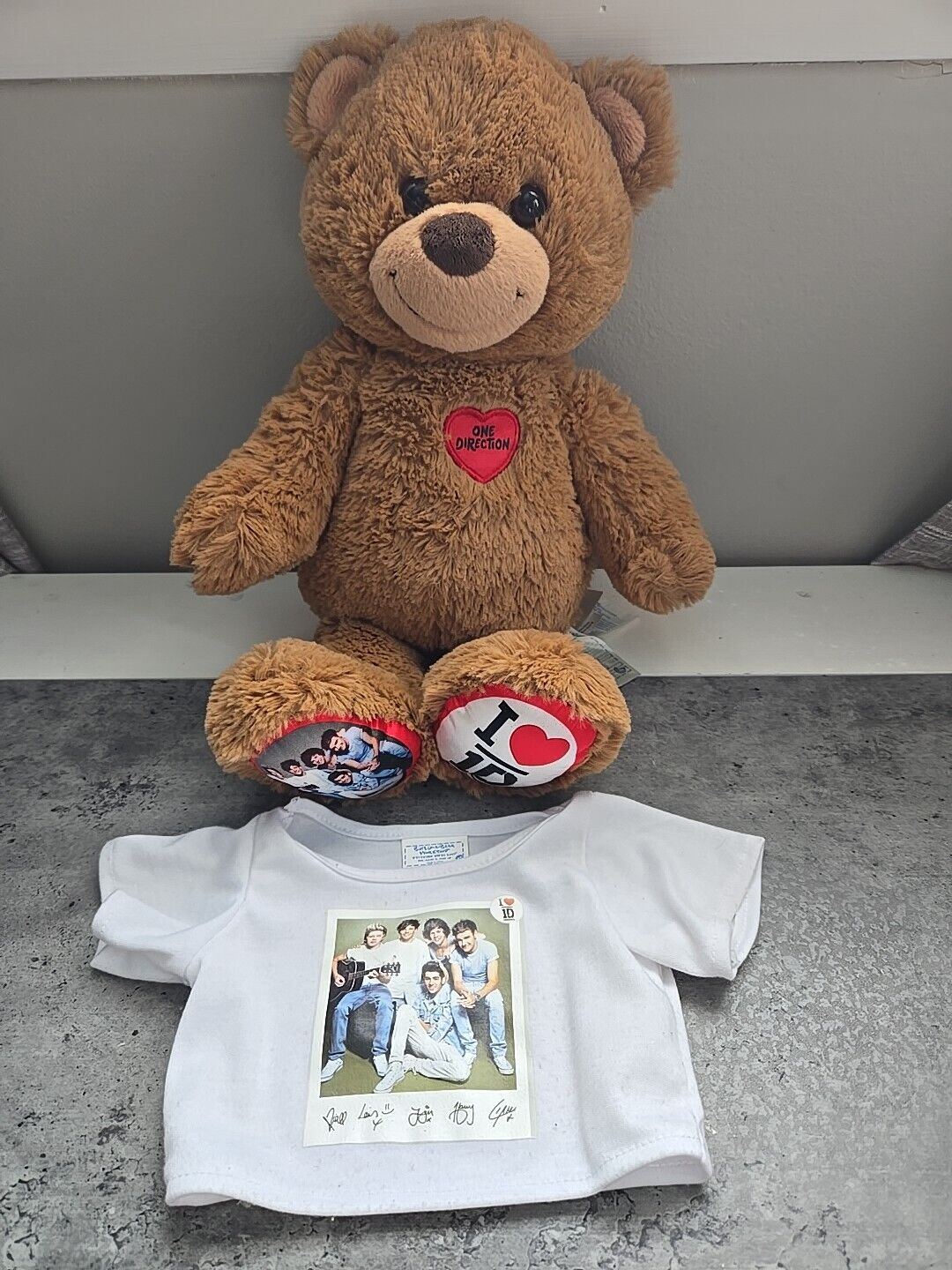 One Direction 1D 2013 Build a Bear BABW 16” brown heart plush teddy Shirt Liam