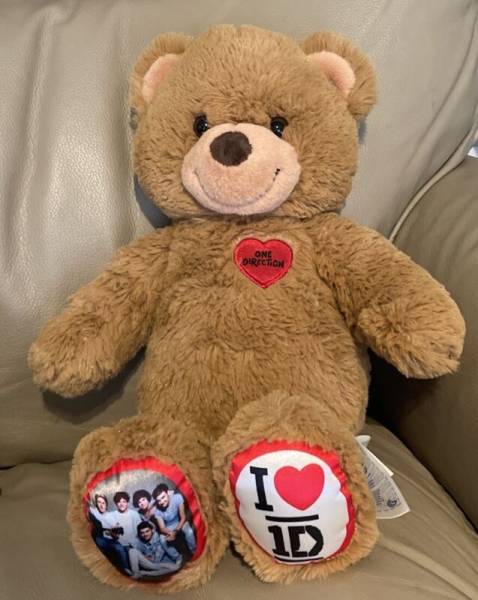 One Direction 1D Retired 2013 Build a Bear BABW 16" Heart Brown Teddy Bear Plush