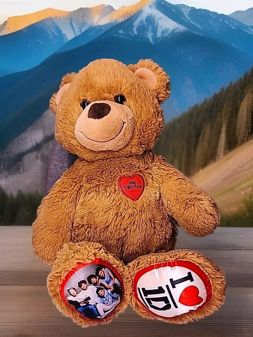 One Direction 1D Retired 2013 Build a Bear BABW 16" Heart Brown Teddy Bear Plush