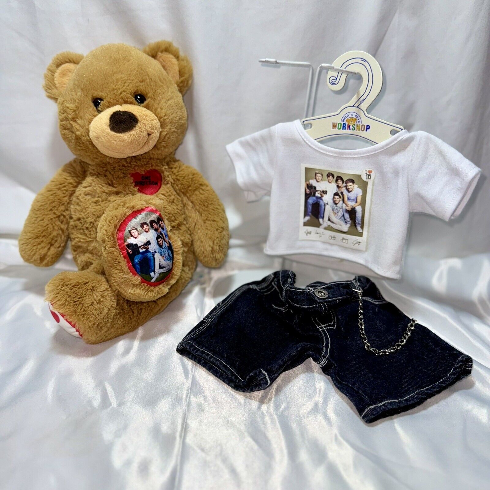 One Direction 1D Retired 2013 Build a Bear BABW 16" Heart Brown W Outfit Plush