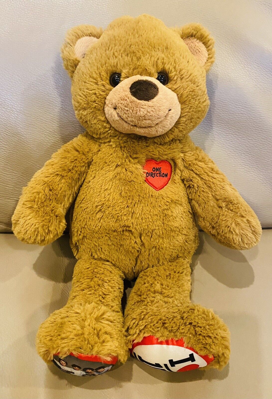 One Direction 1D Retired 2013 Build a Bear BABW 16" Heart Brown Teddy Bear Plush