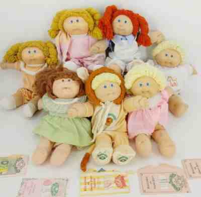 Vintage Cabbage Patch Kids Dolls - Lot of 7 with Paper Work - Cornhusk - Circus
