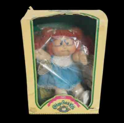 VINTAGE CABBAGE PATCH KIDS BABY GIRL DOLL RED PIGTAILS HAIR W EYE GLASSES IN BOX