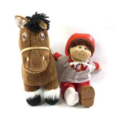 Vintage 1985 Cabbage Patch Kid Cowboy And Plush Brown Horse Original Outfit