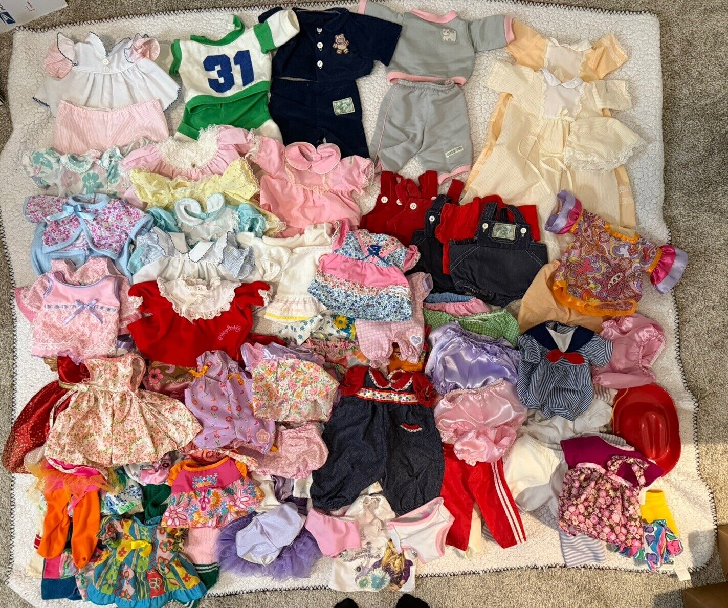 HUGE Cabbage Patch Dolls Clothes Lot Dresses Pants  Coleco Play Along Hasbro