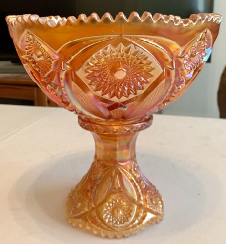 Super Rare Cambridge Hobstar Punch Bowl & Base Carnival Glass