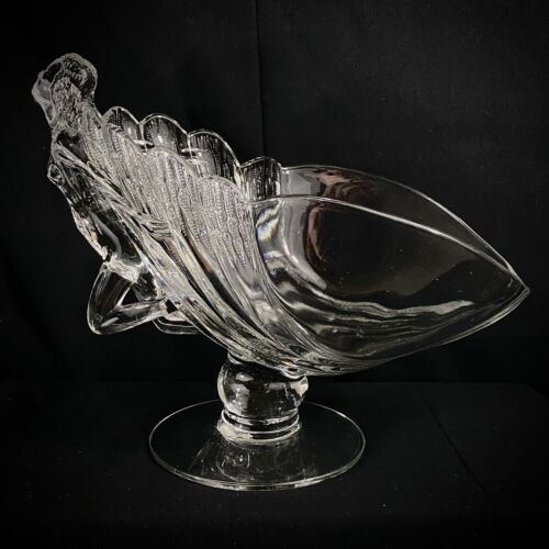 Rare Antique Deco Cambridge art glass Crystal Clear flying nude compote Bowl