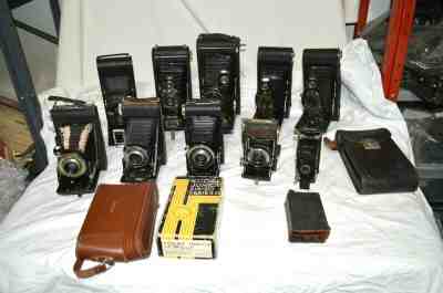 10 Antique Folding Cameras, Kodak, Contessa Nettal, Balda, Houghtons Mini